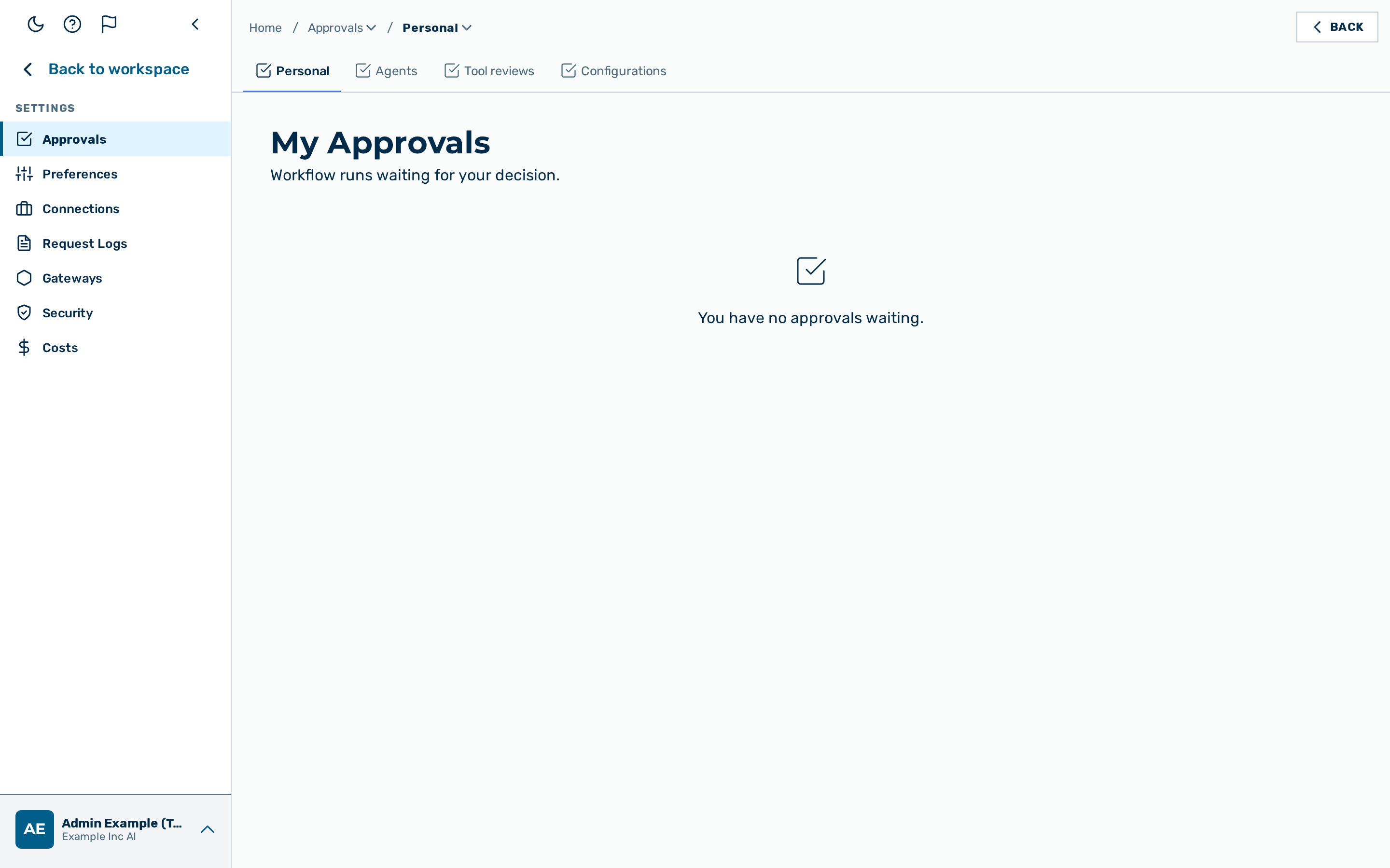 View: the Personal approvals inbox