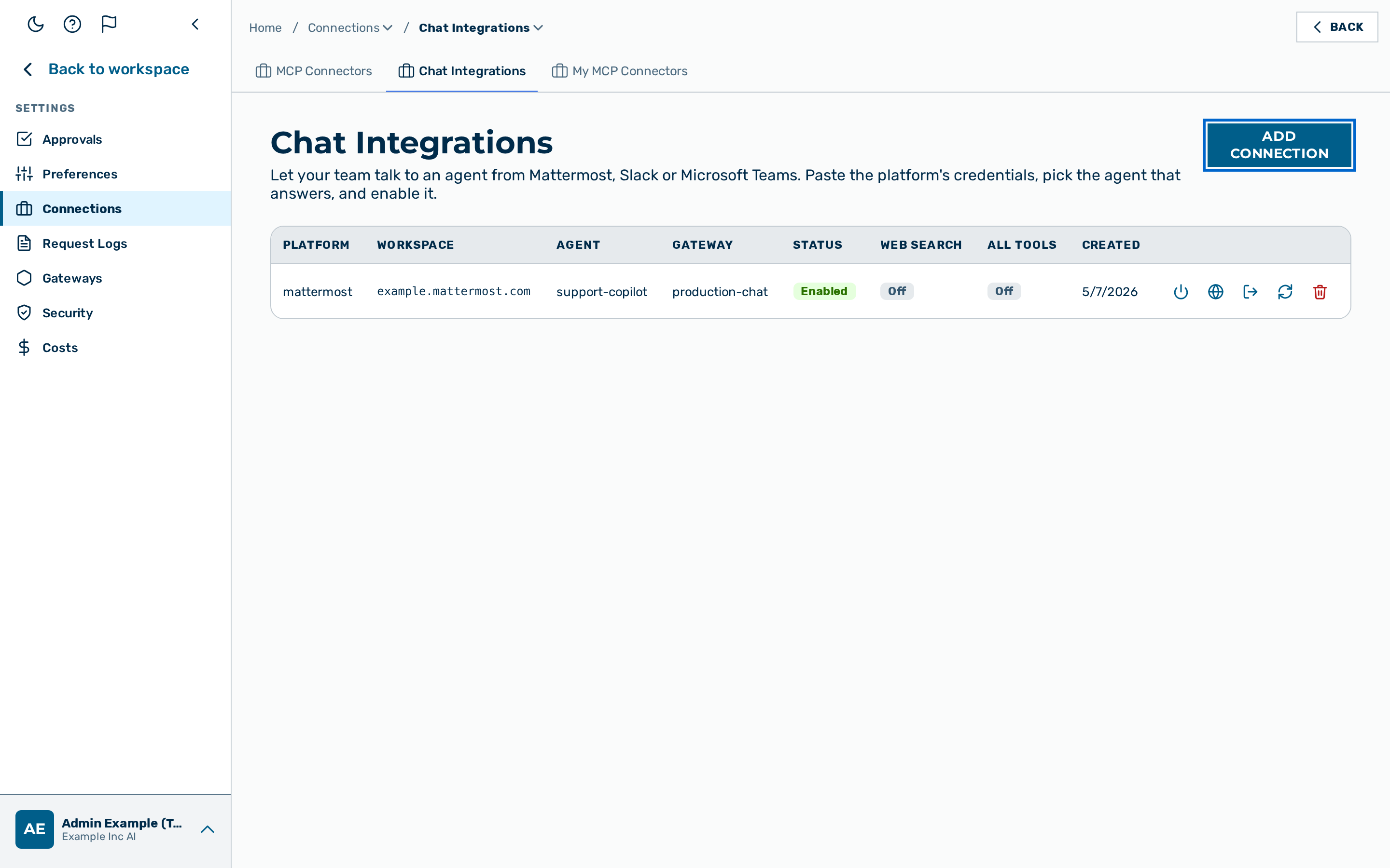 The Add chat connection dialog