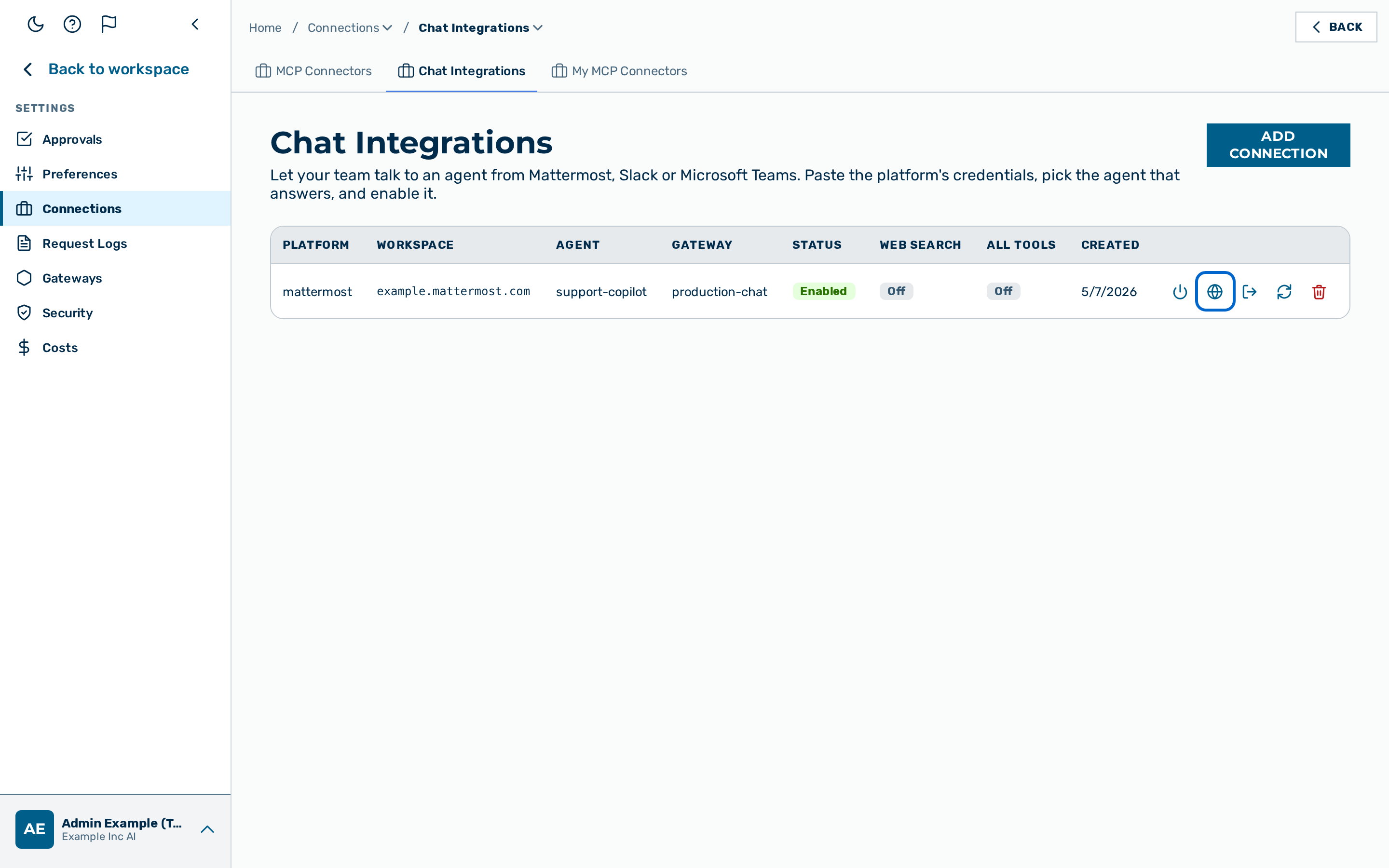 The web-search opt-in on a connection row