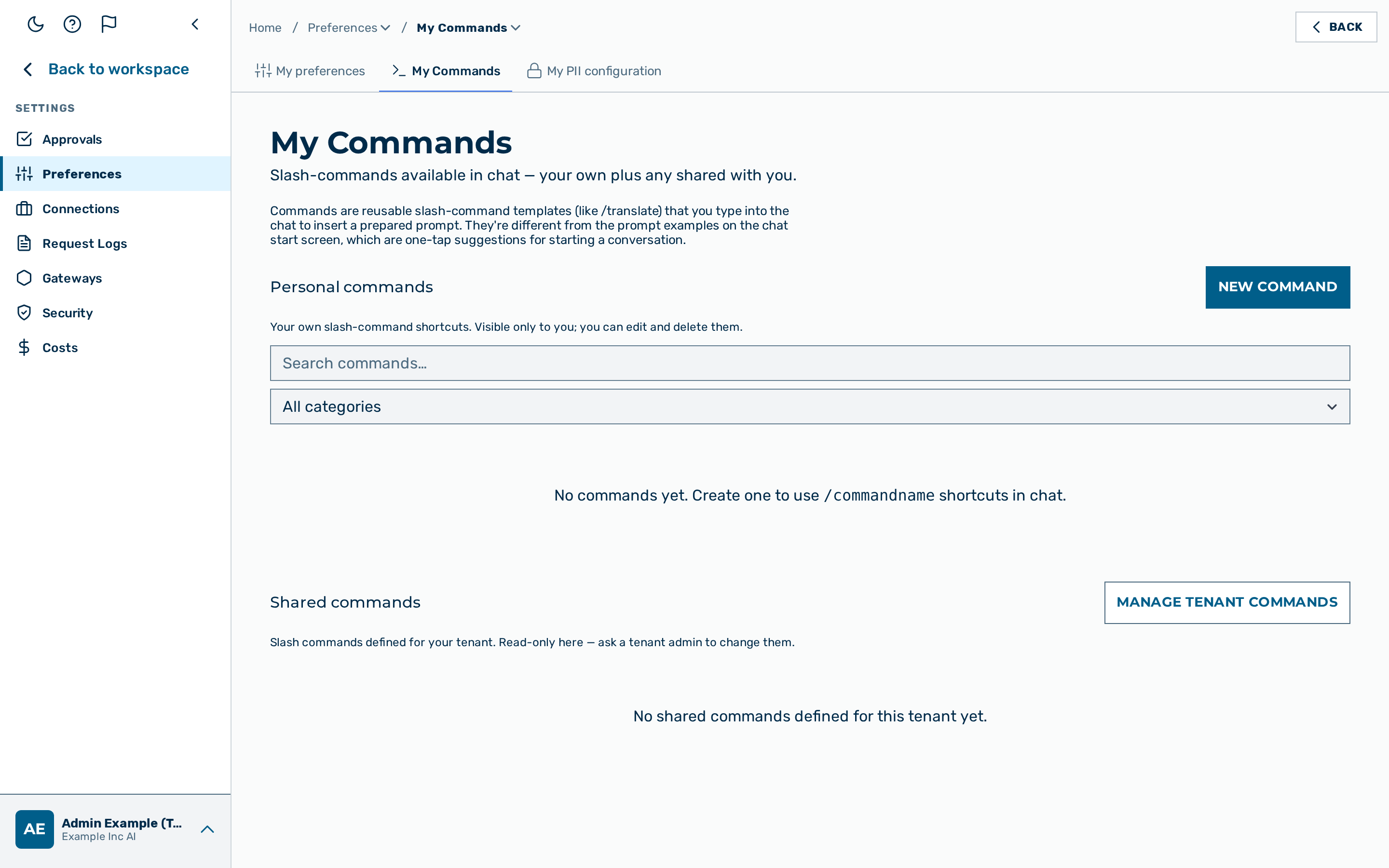 My commands view