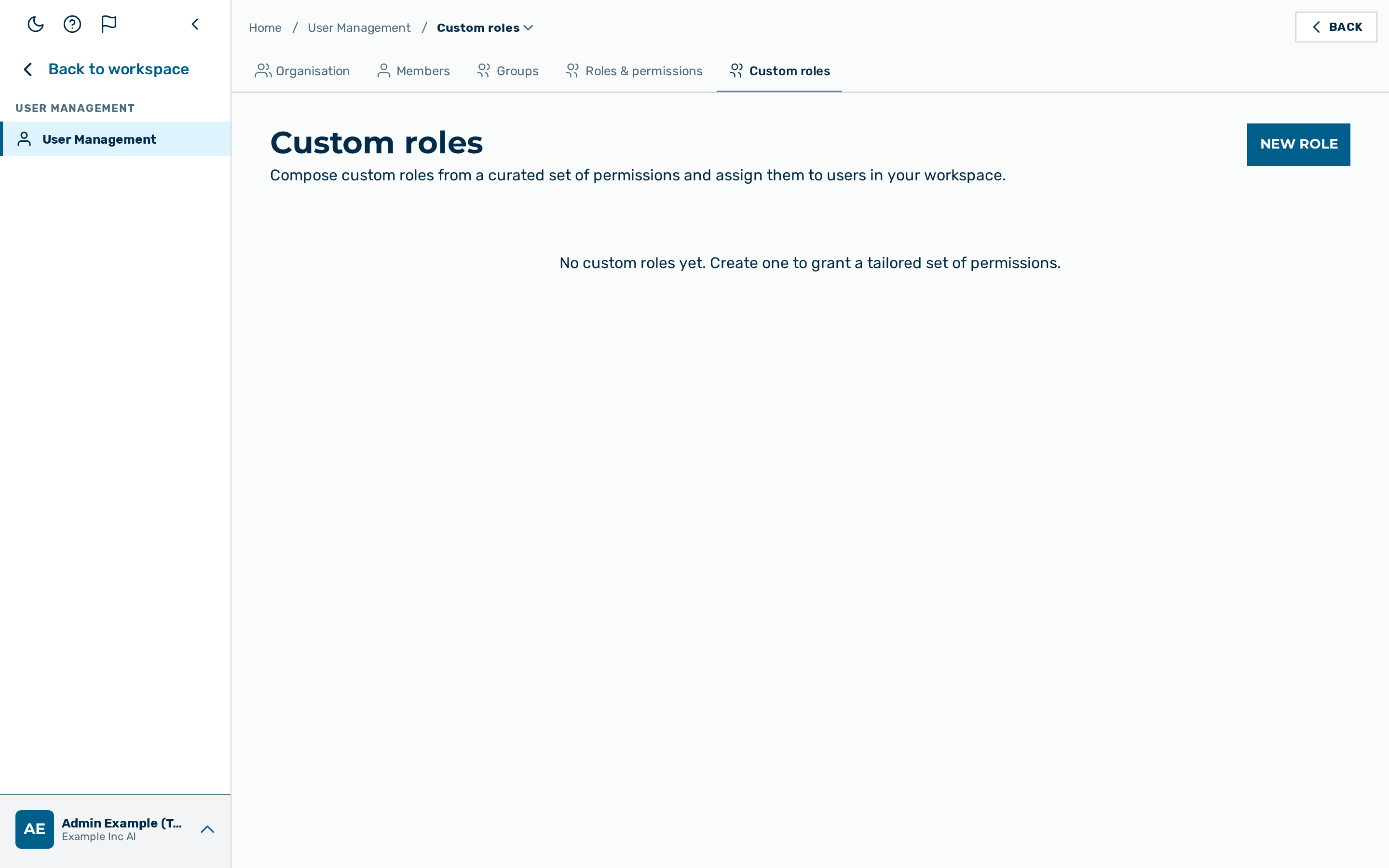 Custom roles tab in User Management