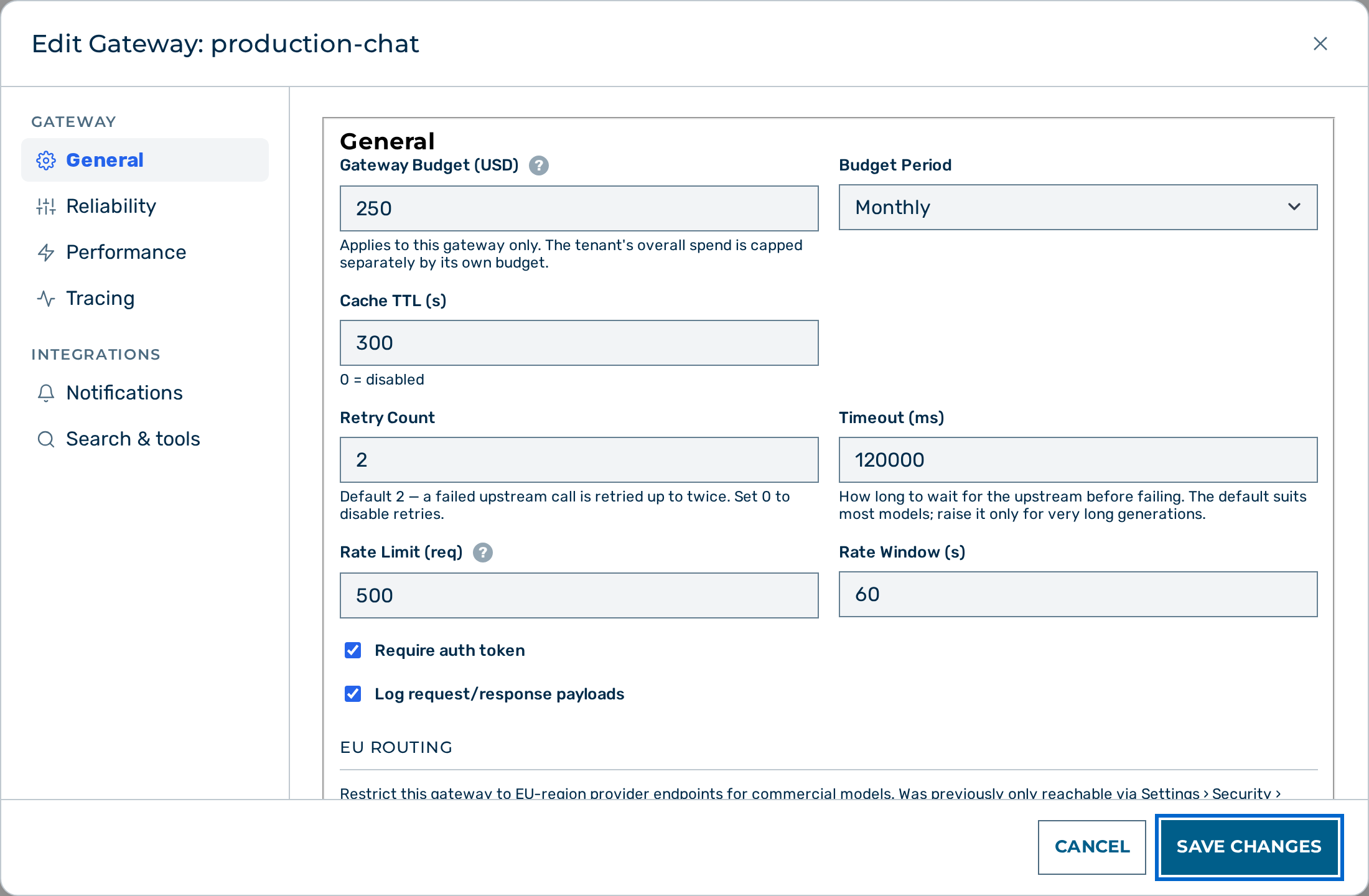 Gateway edit modal