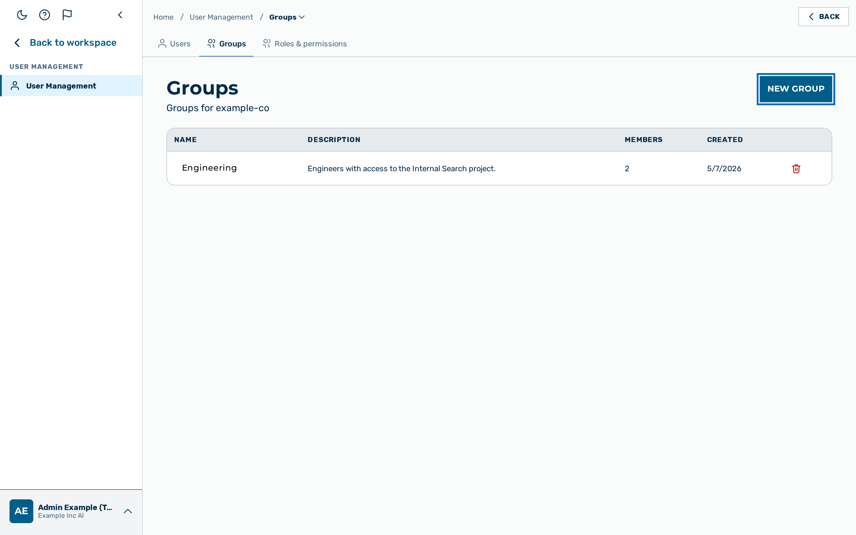 The New group dialog
