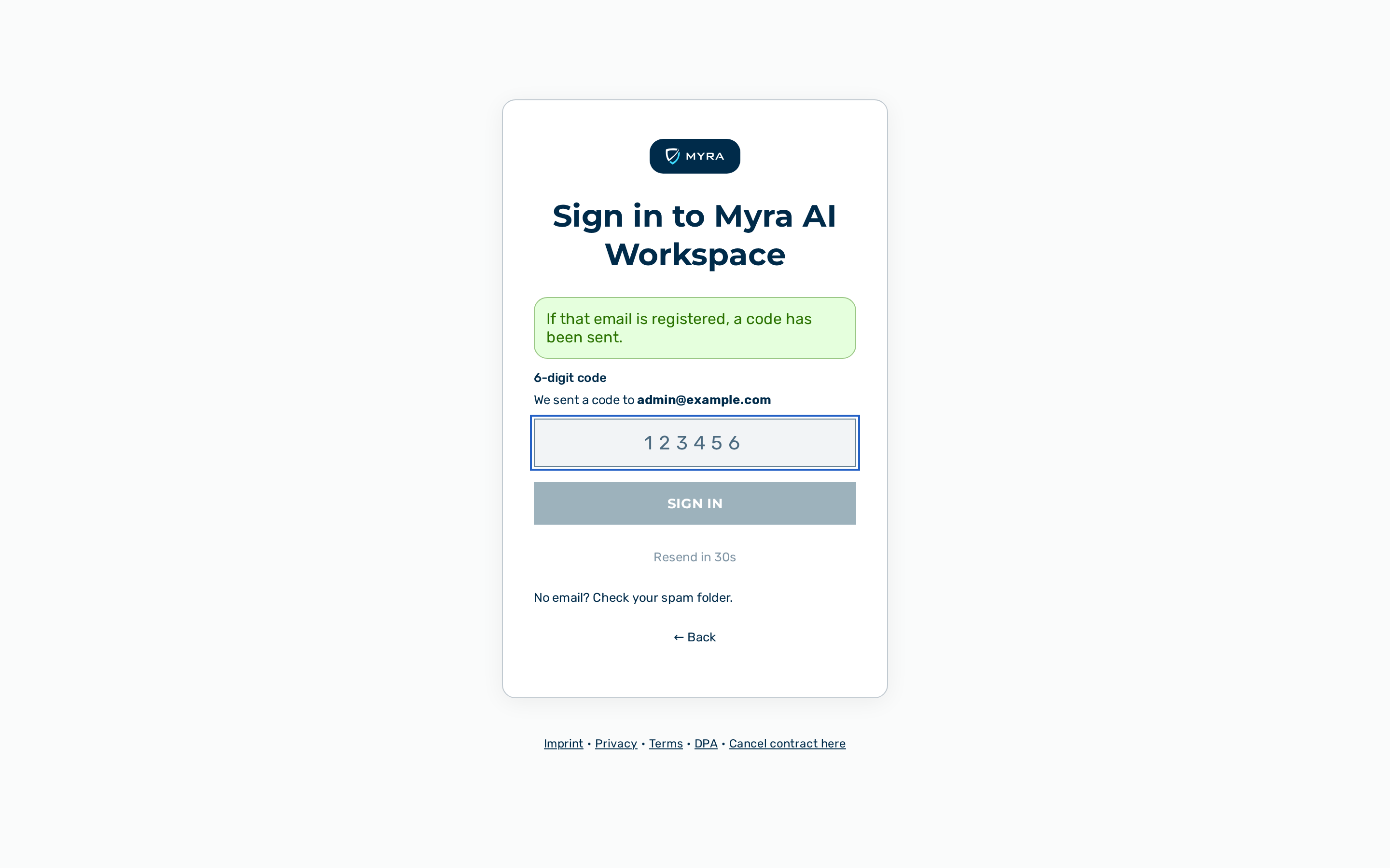 The 6-digit code step with the Resend control