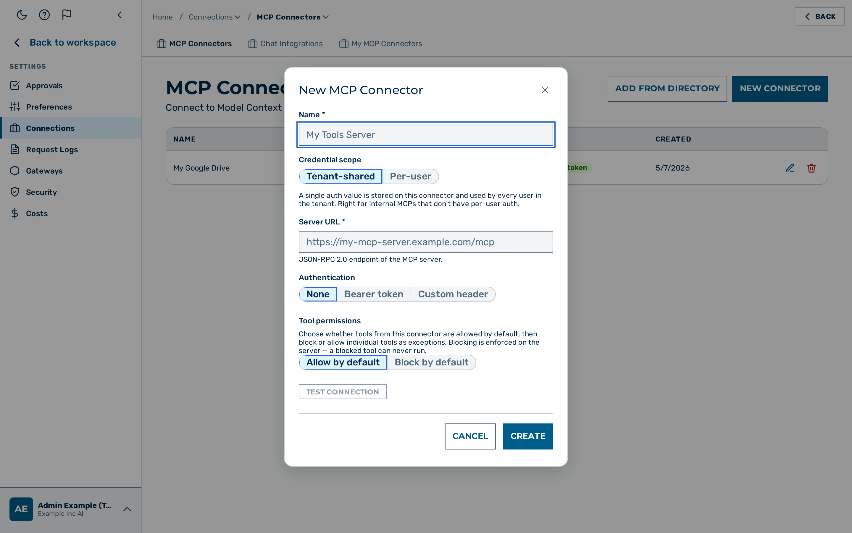 The New MCP Connector dialog
