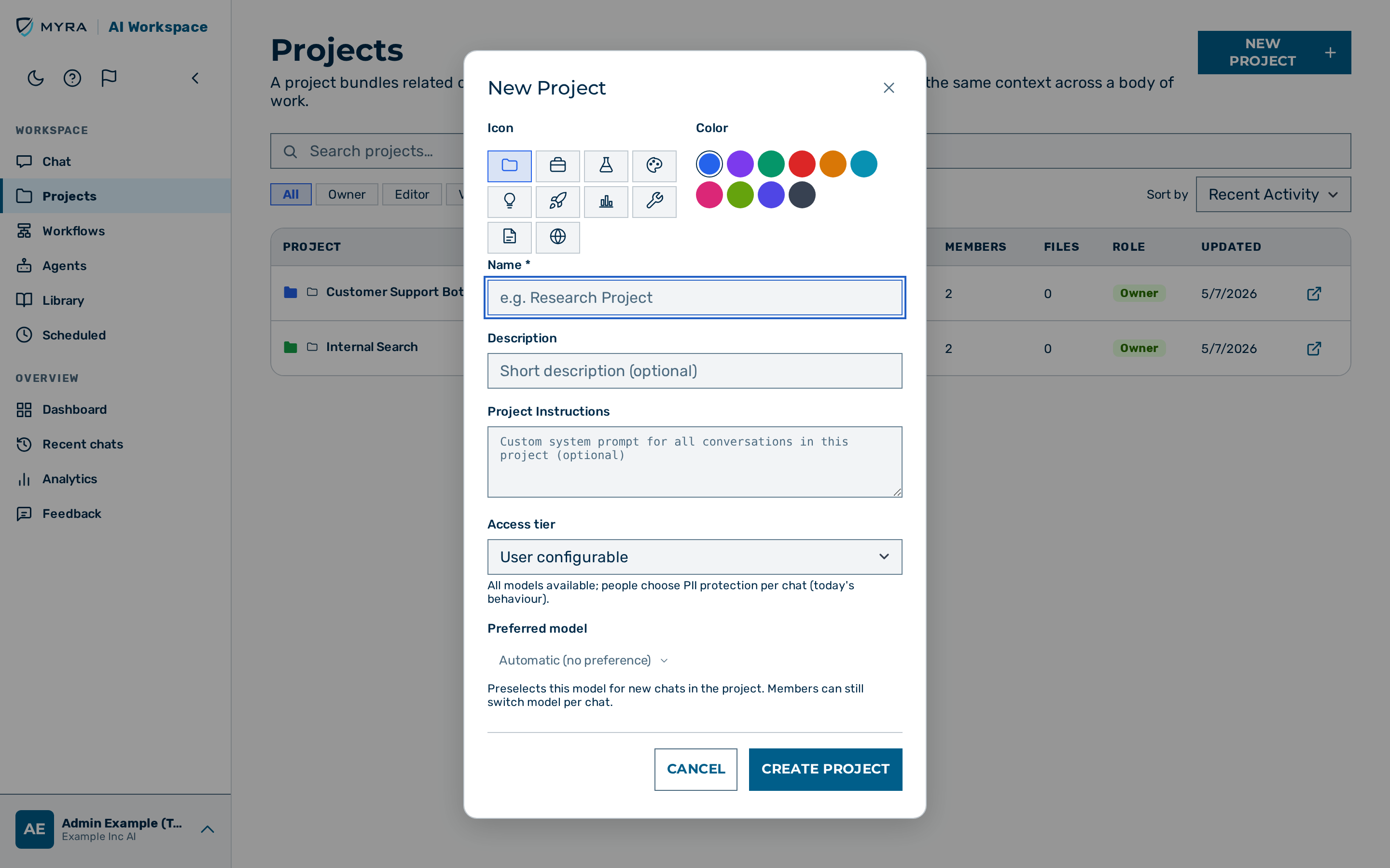 View: New Project dialog