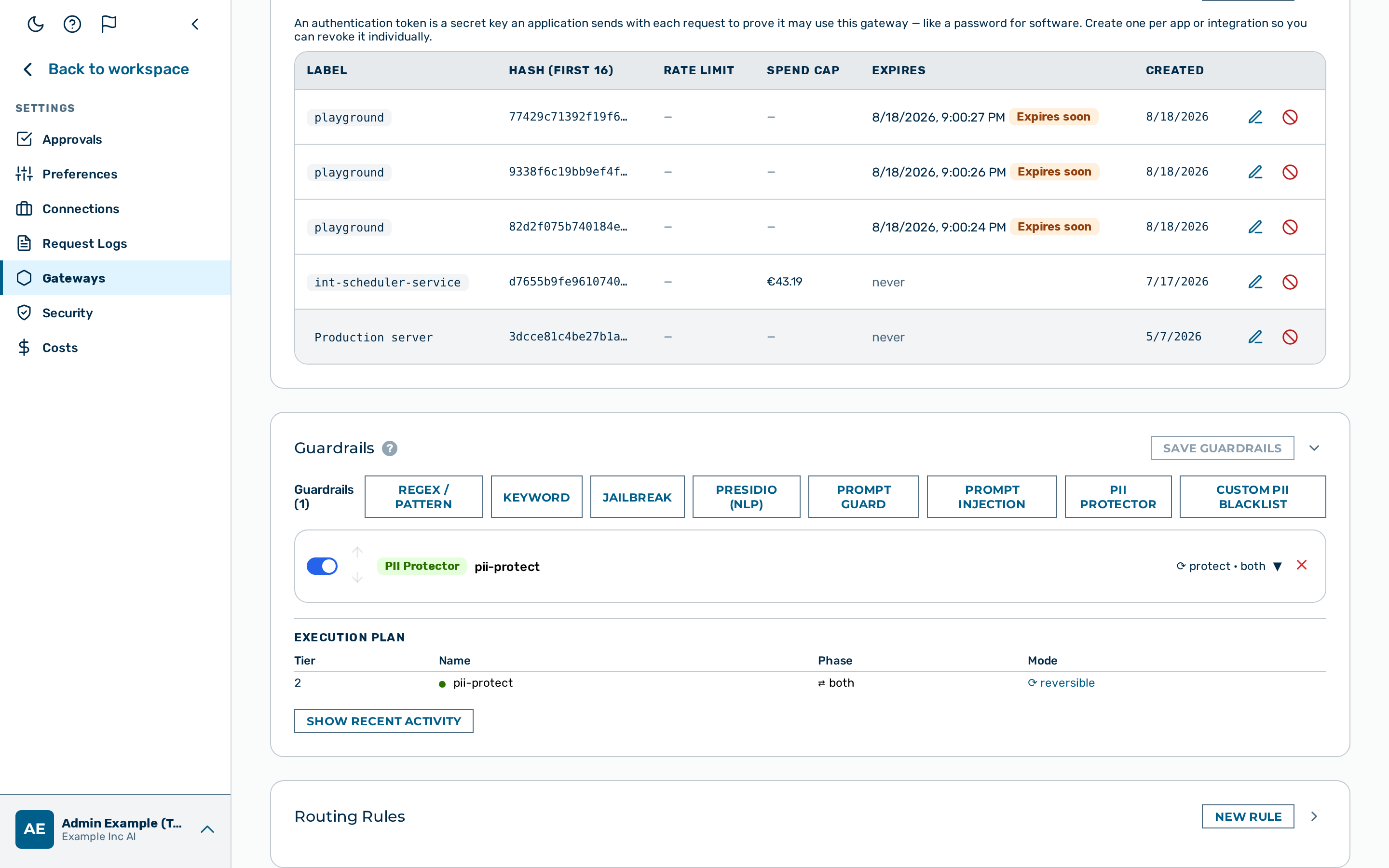 Screenshot: Routing rules tab with + New Rule button