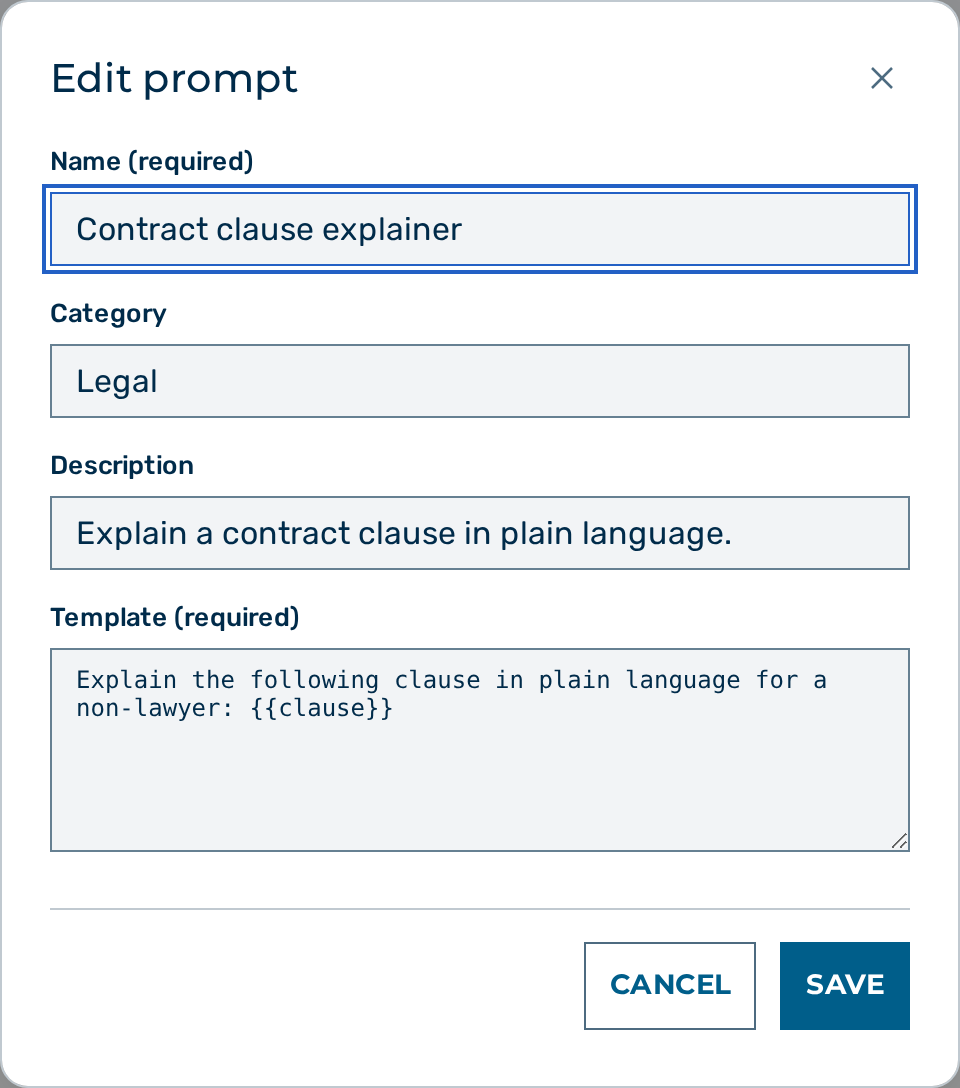 The Edit prompt dialog