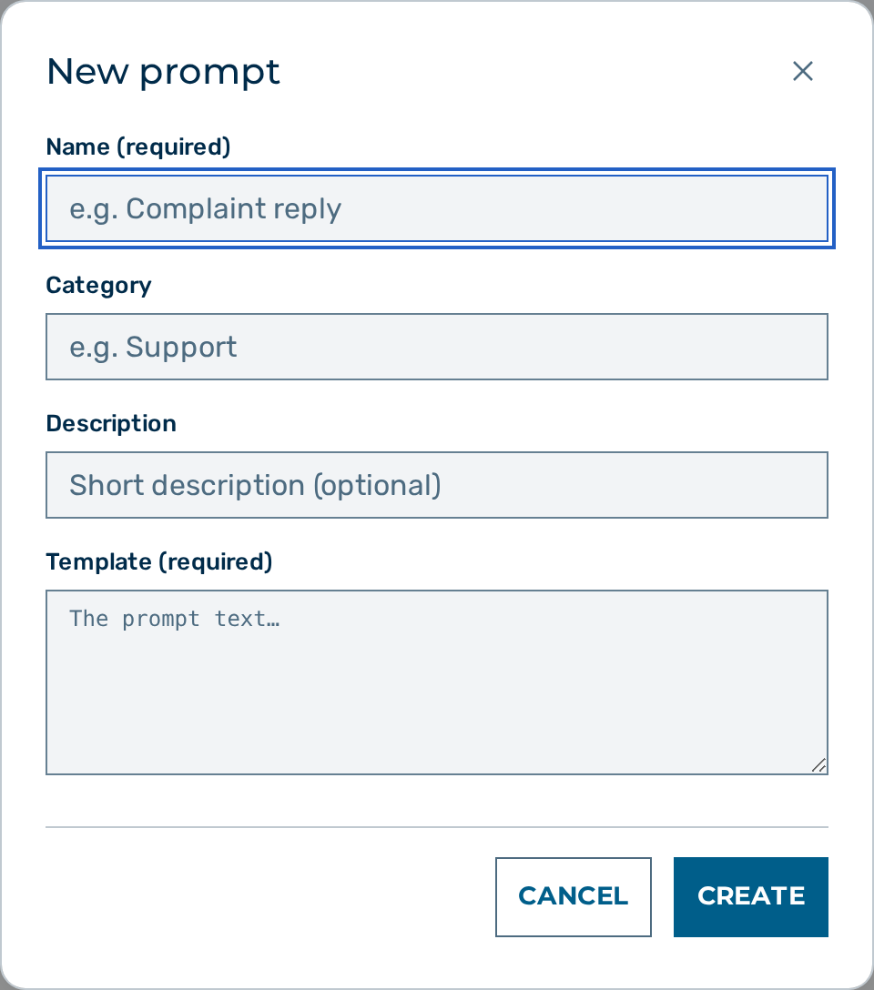 The New prompt dialog