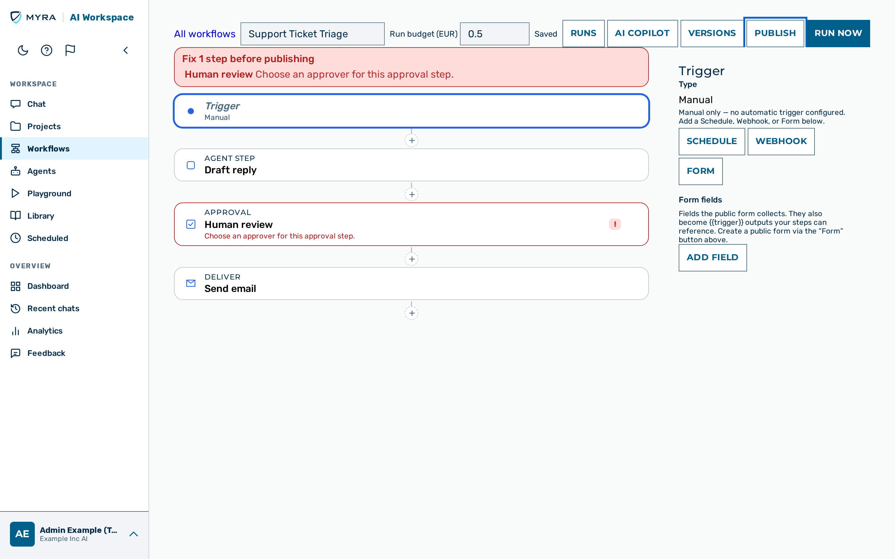 View: Publishing a workflow