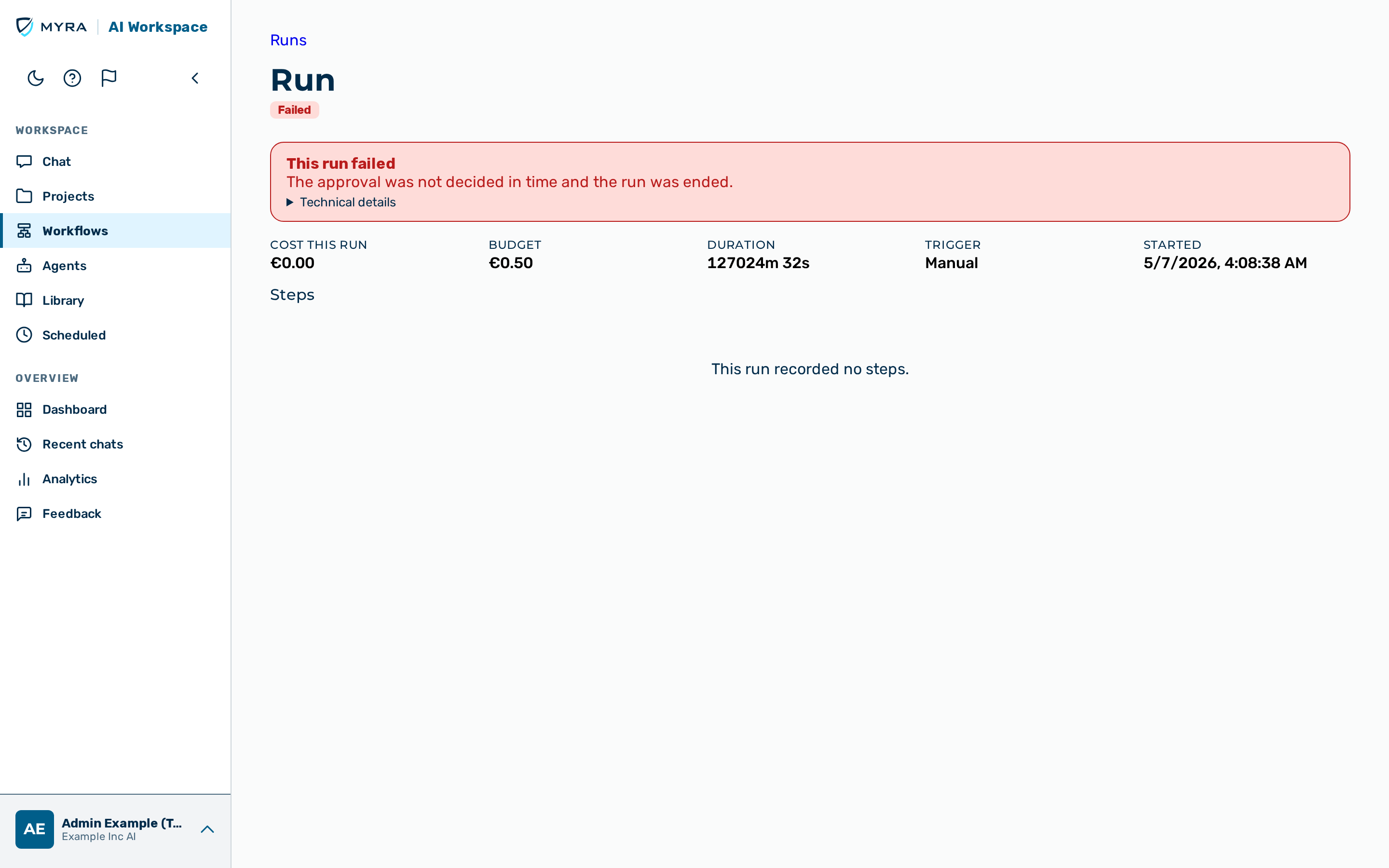 View: Cancelling a run
