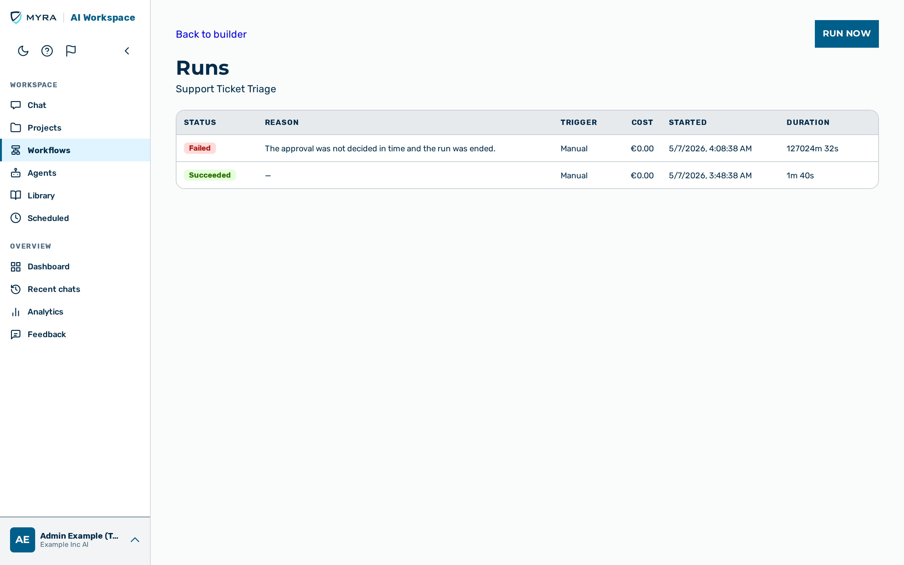 View: Workflow runs